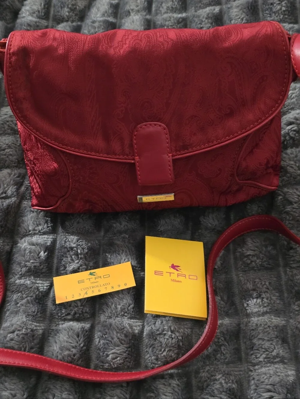 Etro Red Jaquard Crossbody C.O.A. Included EUC - Picture 15 of 16